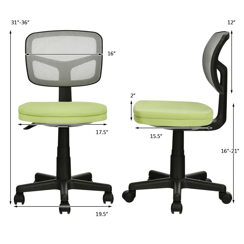 Costway Armless Office Chair Adjustable Swivel Computer Mesh Desk Chair Green\Blue\Gray, 3 of 11