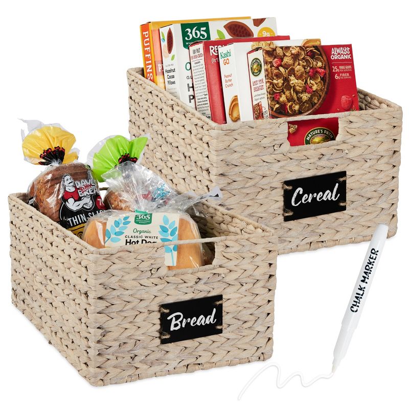Best Choice Products Set of 2 16in Woven Water Hyacinth Pantry Baskets w/ Chalkboard Label, Chalk Marker, 1 of 8