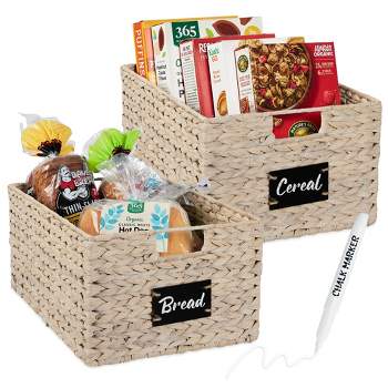 Best Choice Products Set of 2 16in Woven Water Hyacinth Pantry Baskets w/ Chalkboard Label, Chalk Marker
