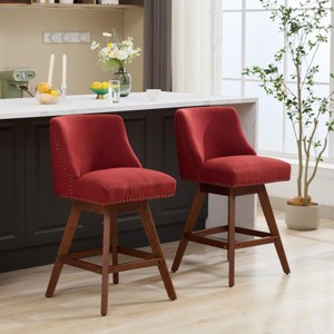 26" Upholstered Swivel Bar Stools Set of 2, Fabric Counter Height Chairs with Curved Back for Kitchen Island or Home Bar -3irtyhousy - 1 of 4