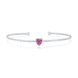 Bella Silver Sterling Silver Birthstone CZ Heart Bangle - Birthstone Colors - 1 of 2