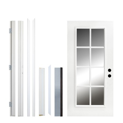 PexFix 36"x80" 8 Lite Full Lite Clear Glass Left Hand Inswing Fiberglass Entrance Door 6-9/16 Door jamb White Primed Fiberglass Knock Down Front Door