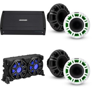 Kicker Marine (2) 48KMXL65 Horn Loaded 6.5", KXMA900.5 5 Channel Amp & 51MWLE104 10" Loaded Enclosure, LED Marine Audio Upgrade - 1 of 4