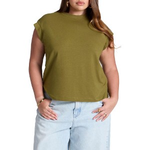 ELOQUII Elements Women's Plus Size Jersey Knit T Shirt Short Sleeve - 1 of 2