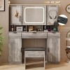 Large Vanity Table Set with LED Lighted Mirror and 2 DIY Pegboards, 5 Hooks, Vanity Desk with Charging Station, Makeup Table with Drawers - 2 of 4