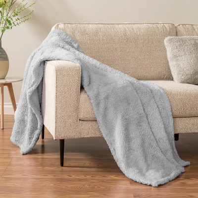 Light Gray Twin Faux Fur Sherpa Fleece Throw Blanket