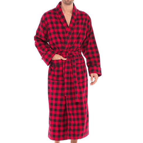 Adr Men's Classic Cotton Flannel Robe With Pockets, Winter Bathrobe Red ...