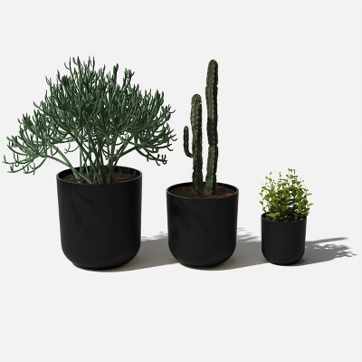 Veradek Mason Series Black Plastic-Stone Planter Set