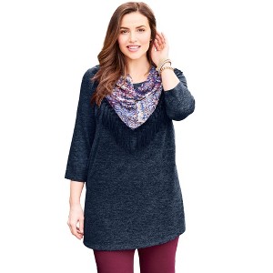 Catherines Women's Plus Size Petite Impossibly Soft Tunic & Scarf Duet - 1 of 4