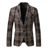 Men's Retro Checkered Single-Button Blazer, Peak Lapel Long Sleeve Suit Jacket - 2 of 4