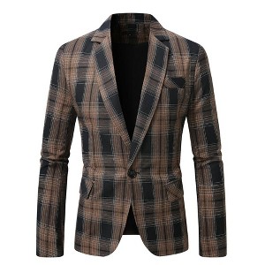 Men's Vintage  Peak Lapel Plaid Single-Button Blazer Jacket - 1 of 4