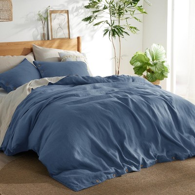 3 Pieces Linen Soft & Cozy Duvet Cover Linen Cotton Blend Bedding Set Tropical Plants Beige Color Cooling Bedding