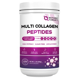 NATURE TARGET Multi Collagen Peptides Powder - Type I, II, III, V, X - Hydrolyzed Collagen Peptides with Vitamin C Hyaluronic Acid - 50 Servings - 1 of 4