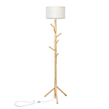 Tangkula Wooden Standing Floor Lamp Multifunctional Floor Light w/6 Hooks & Lamp Holder