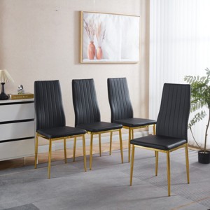 Set of 4 Modern High Back Dining Chairs with Metal Legs and PU Seats,Armless Design for Kitchen or Dining Room-The Pop Home - 1 of 4