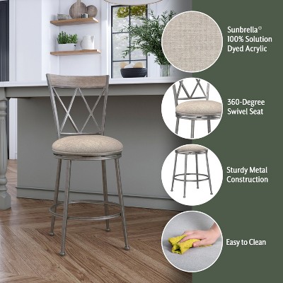 Aged Pewter Swivel Counter Stool with Sunbrella Fabric