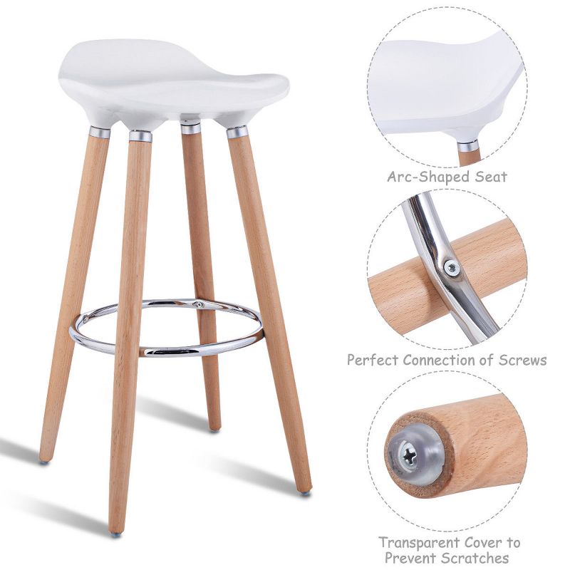 Costway Set of 2 ABS Bar Stool Breakfast Barstool W/ Wooden Legs Kitchen Furniture White Backless, 5 of 11
