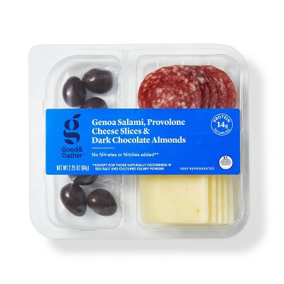 Genoa Salami, Provolone Cheese Slices and Dark Chocolate Almonds - 2.25oz - Good & Gather™