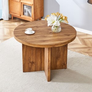 NicBex 42" Farmhouse Round  Dining Table,Kitchen Table with MDF Tabletop for 4-6 Seaters,Brown - 1 of 4