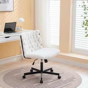 Rolling Desk Chair, Gray Fabric Criss Cross Chair, Swivel Home Office Chair with Wheels, Wide Seat Computer Task Chair, Height Adjustable Vanity Chair - 1 of 4
