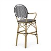 SKRAN Outdoor Wicker and Aluminum 29.5" French Barstools, Set of 2, Navy Blue, Bamboo Print Finish for Garden, Patio, Outdoor - 4 of 4