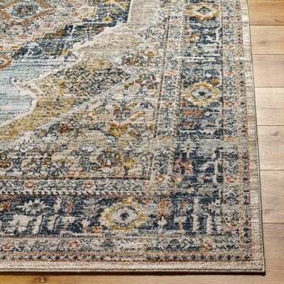 Mandee 6'7" x 9'6" Navy and Pale Blue Synthetic Fur Area Rug