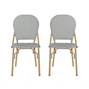 Christopher Knight Home Arthur 2pk Outdoor Aluminum French Cafe Chairs - Gray/Bamboo - 1 of 4