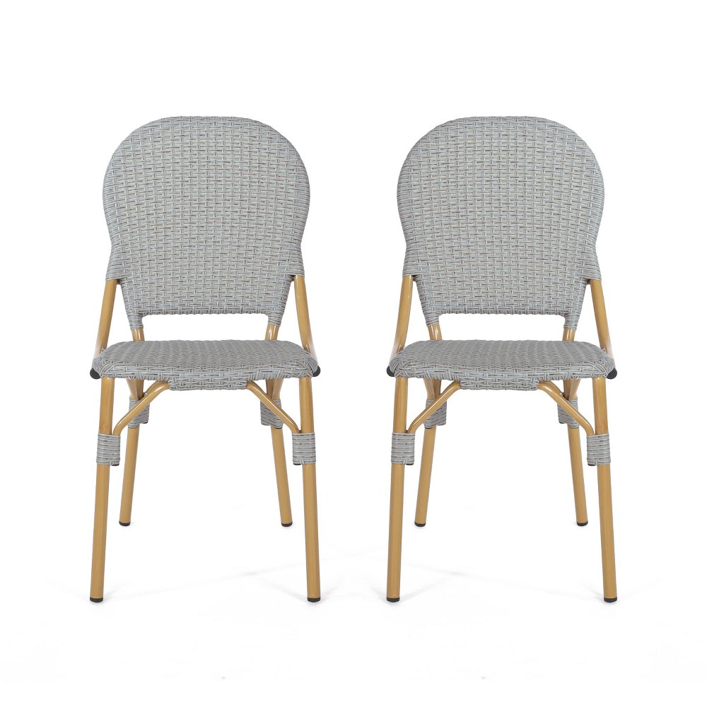 Christopher Knight Home Arthur 2pk Outdoor Aluminum French Cafe Chairs - Gray/Bamboo