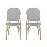 Arthur 2pk Outdoor Aluminum French Bistro Chairs - Gray/Bamboo - Christopher Knight Home