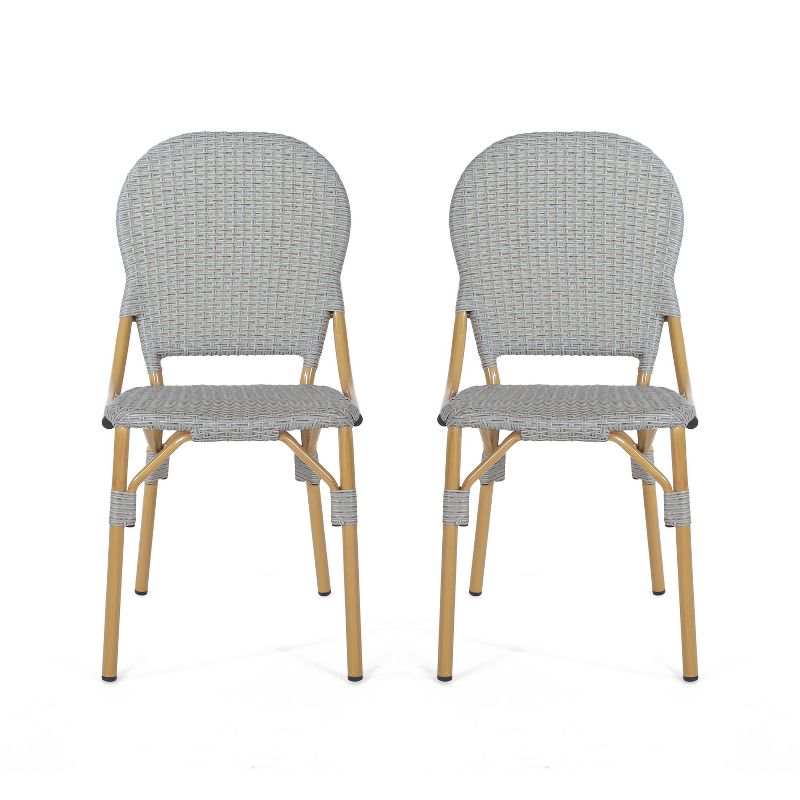 Arthur 2pk Outdoor Aluminum French Bistro Chairs - Gray/Bamboo - Christopher Knight Home, 1 of 13