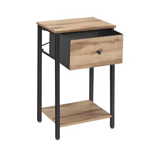 VASAGLE Nightstand with Fabric Drawer - 24-Inch Tall End Table for Bedroom,  Living Room, and Hallway,Oak and Black