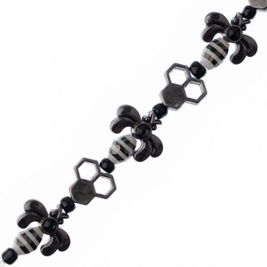 John Bead 5inch Black & White with Gunmetal Honeycomb and Bees Bead Strand - 1 of 4