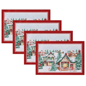 Storybook Christmas Village Holiday Placemat Set of 4 - Multicolor - 13x19 - Elrene Home Fashions - 1 of 4