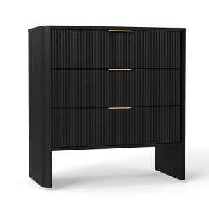 Angel Sar Fluted Nightstand with 3 Drawers, Modern Bedside Table for Bedroom, Black - 1 of 4