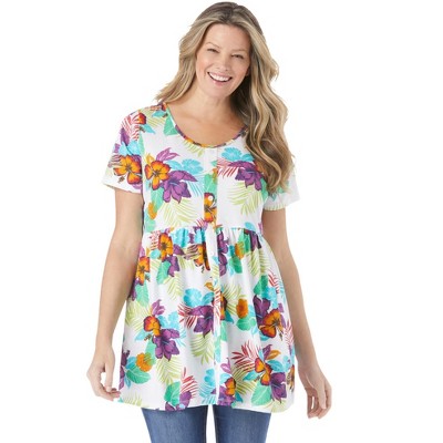 Woman Within Plus Size Short-Sleeve Empire Waist Tunic