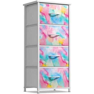 Sorbus 4 Drawers Chest Nightstand - Storage for Closet, Home, College Dorm - Features Steel Frame, Wood Top, & Fabric Bins (Watercolor)