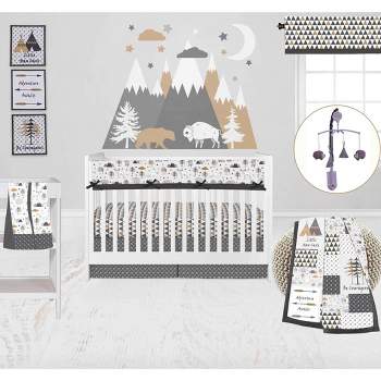 Bacati - Woodlands Forest Animals Beige/Grey 10 pc Boy or Girl Gender Neutral Unisex Baby Crib Bedding Set with Long Rail Guard Cover