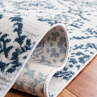 Navy and Ivory Synthetic Hand-knotted Runner Rug