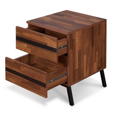 Walnut and Black Modern Rectangular Nightstand with Storage