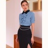 Allegra K Women's Contrast Collar Tie Ruffle Front Button Short Sleeve Work Shirt - 2 of 4