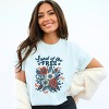 Simply Sage Market Distressed Land Of The Free Flowers Garment Dyed Tee - 3 of 4