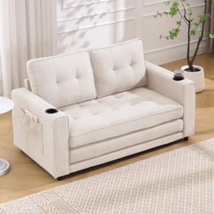 55" 3-in-1 Convertible Loveseat Sleeper Sofa with Pull-Out Bed, Cup Holders & Side Pockets for Small Spaces -3irtyhousy - 1 of 4