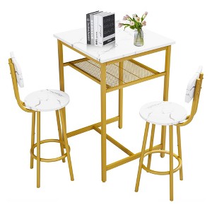 HTUTWOO Bar Table and Chairs Set, Counter Height Square Table with Hidden Storage & 2 Stools with Backrest for Kitchen, Pub - 1 of 4