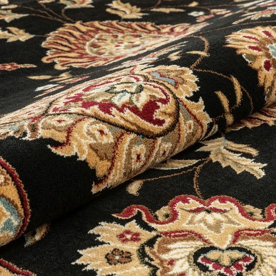 Black and Beige Round Synthetic Persian Floral Area Rug