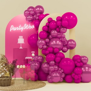 PartyWoo Balloons Metallic Hot Pink Chrome Magenta Fuchsia 18 12 10 5 Inch 140 pcs - 1 of 4