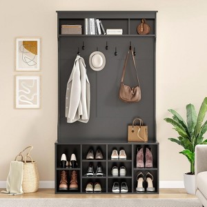 Fontoi Hall Trees, Hall Tree with Bench and Shoe Storage, Freestanding Coat Rack with Seating for Entryway Home Office, Black, 15.8"*70.9"*39.4" - 1 of 4