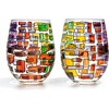 The Wine Savant Hand Painted Renaissance Rectangle Design Drinking Glasses, Beautiful Stained-Glass Pattern, Unique & Stylish Home Decor - 2 pk - 3 of 4