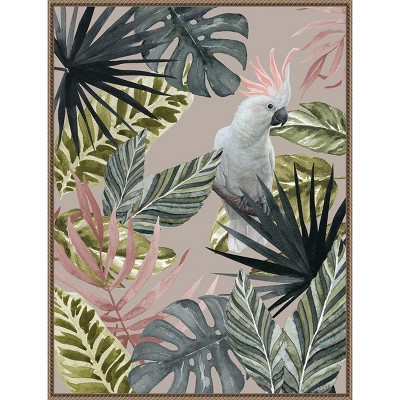 Beaded Bronze Framed Tropical Cockatoo Canvas Wall Art 23 x 30