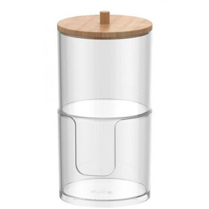 Acrylic Q tip Dispenser and Cotton Pad Holder with Bamboo Lid, 2 Tier Nonslip Round Bathroom Organizer Jars for Cotton Balls, Swabs, Makeup Pads - 1 of 3
