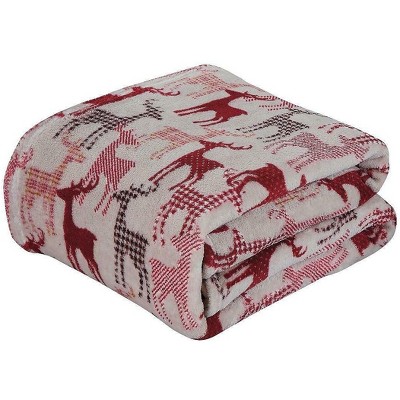 Kate Aurora Ultra Soft & Cozy Christmas Plaid Reindeer Plush Throw Blanket Cover - 50 in. W x 60 in. L